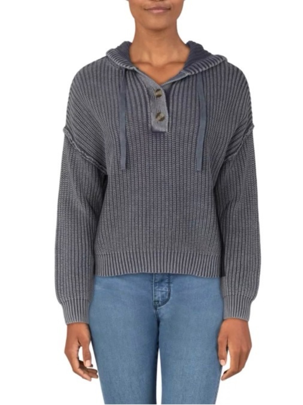 Natural Reflections Charcoal Gray Knit Hoodie Sweater Loose Fit Oversized